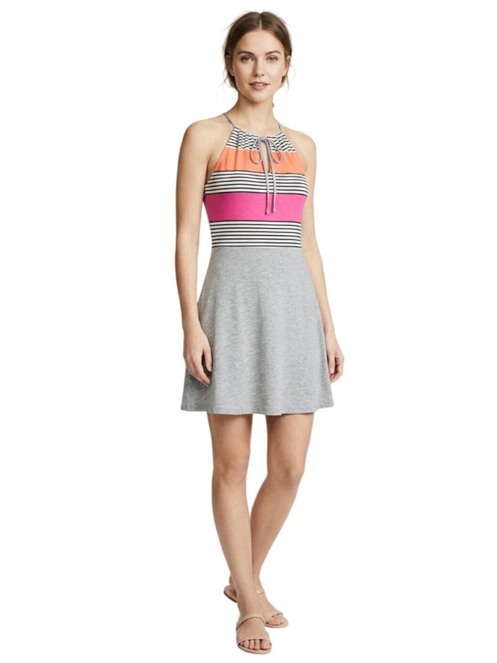 THML Striped Color Block Adjustable Tie Neck Halter Mini Dress Women's Small - Picture 1 of 11